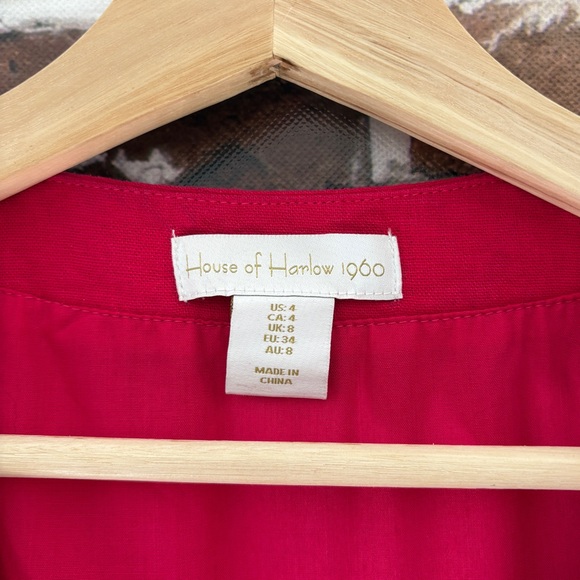 House of Harlow 1960 Linen Blend Puff Sleeve Corset Dress in Bright Pink, Size 4 - Picture 3 of 6